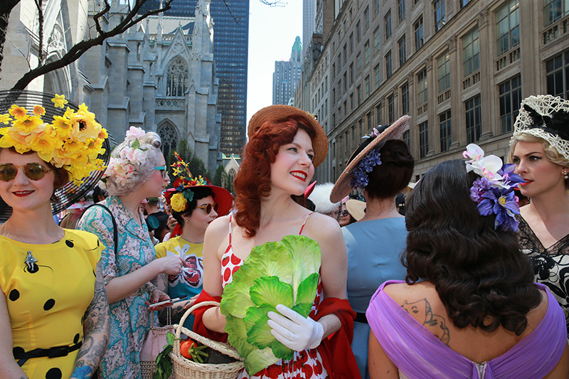 Parade participants display stylish costumes during the 2017 New York City Easter Parade on April 16, 2017. (Photo: Gordon Donovan/Yahoo News)