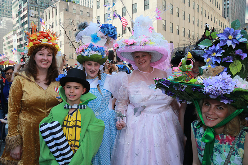 A group of people look like something from a Harry Potter movie pose for a photo during the annual Easter Parade on the Fifth Avenue in New York on April 16, 2017. (Photo: Gordon Donovan/Yahoo News)