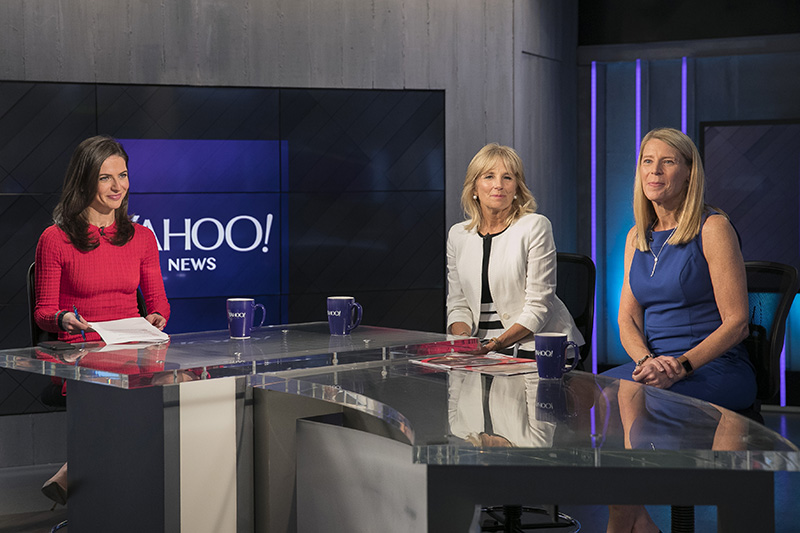 Yahoo Global Correspondent Bianna Golodryga poses for a photo with Dr. Jill Biden, former second lady of the United States, and Carolyn Miles, president and CEO of Save the Children, at the Yahoo Studios in New York City on June 1, 2017. (Photo: Gordon Donovan/Yahoo News)