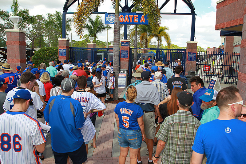 Fans gather outside waiting for the gates to open on the first Spring Training game between the Washington Nationals and New York Mets at First Data Field in Port St. Lucie, Fl., Saturday, Feb 25, 2017. (Gordon Donovan/Yahoo Sports)