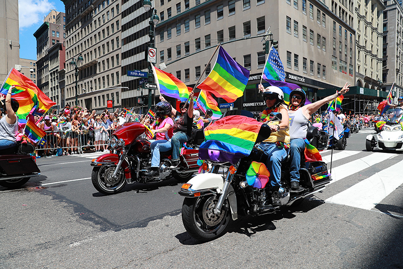 Women ride motorcycles during the N.Y.C. Pride Parade in New York on June 25, 2017. (Photo: Gordon Donovan/Yahoo News)