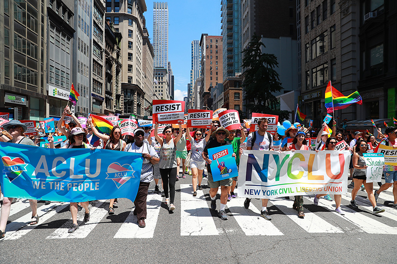 Members of the ACLU and NYCLU march in the NYC Pride Parade in New York, Sunday, June 25, 2017. (Gordon Donovan/Yahoo News)