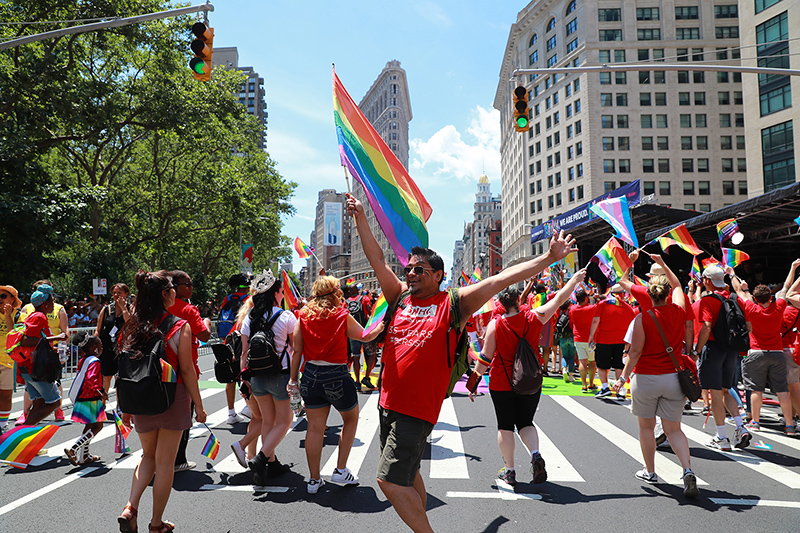 People dance and wave rainbow flags during the NYC Pride Parade in New York, Sunday, June 25, 2017. (Gordon Donovan/Yahoo News)
